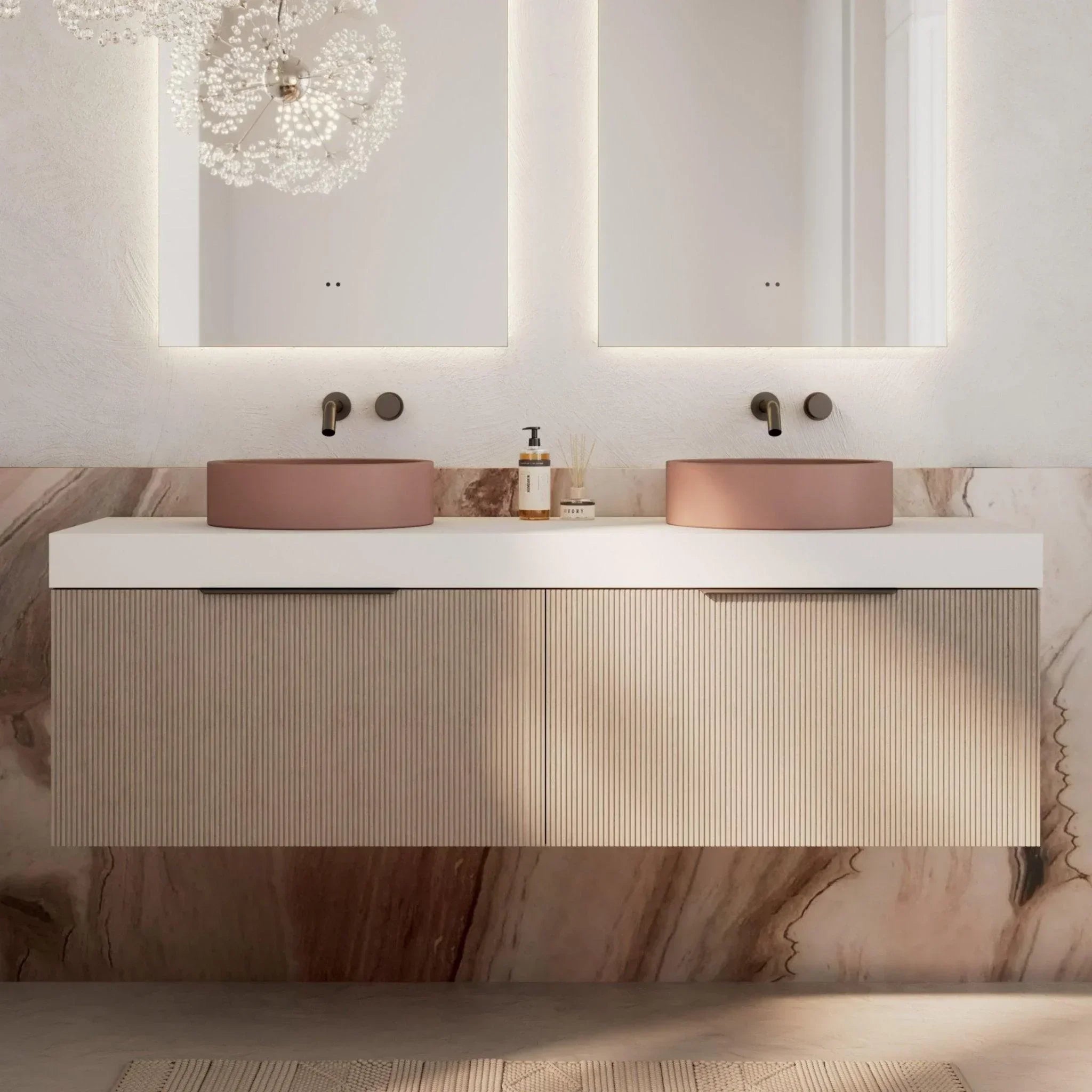 Milano Sicily 1500mm V - Groove Wall Hung Vanity - Pink Washed - Ideal Bathroom CentreSI1500WO