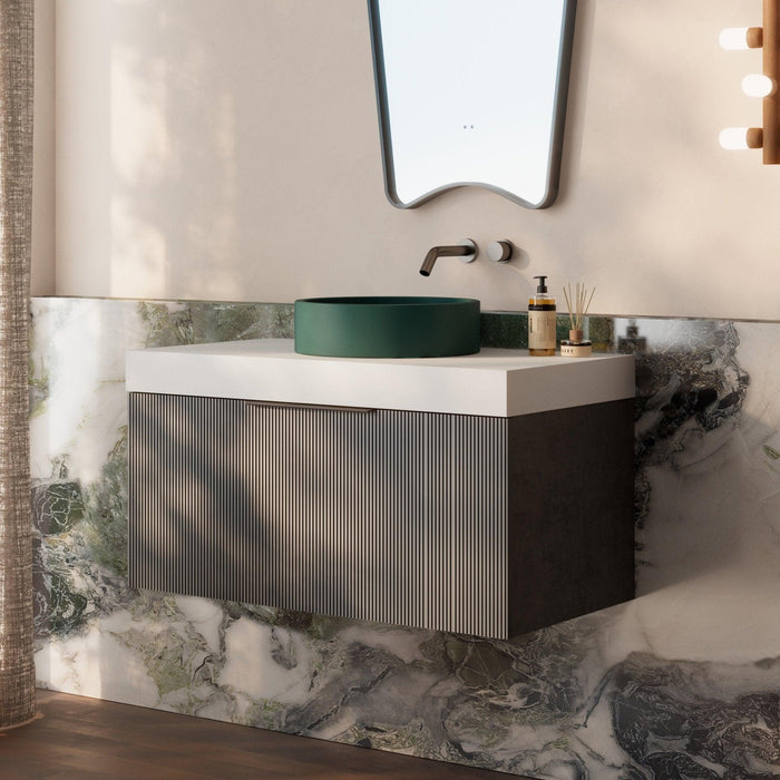 Milano Sicily 900mm V - Groove Wall Hung Vanity - Empire Black - Ideal Bathroom CentreSI900EO