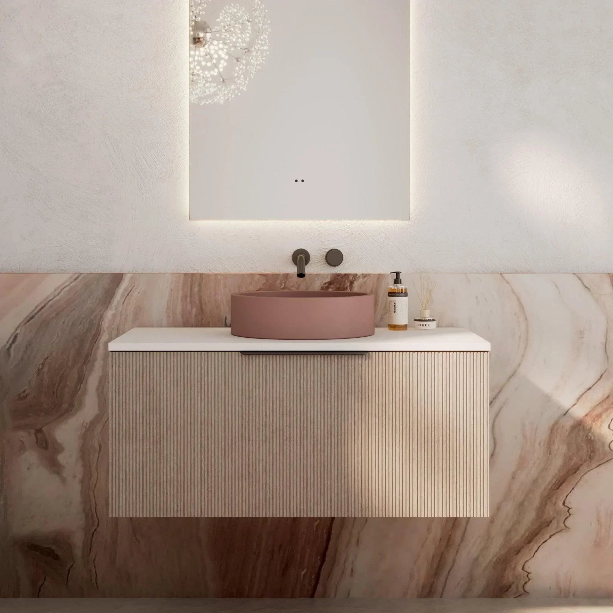 Milano Sicily 900mm V - Groove Wall Hung Vanity - Pink Washed - Ideal Bathroom CentreSI900WO