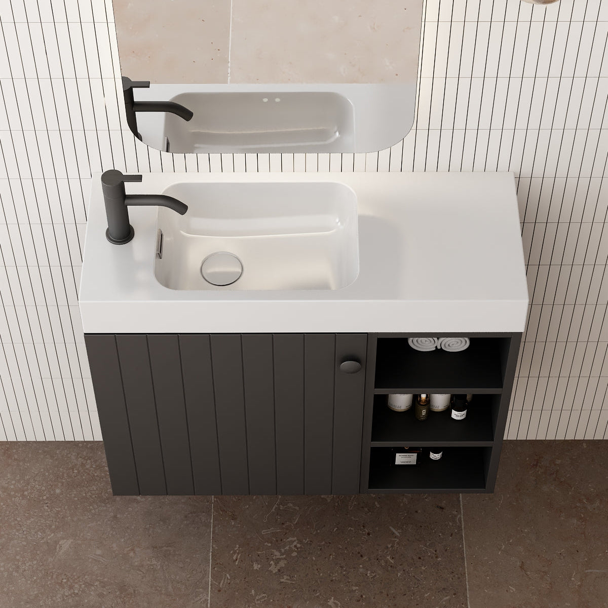 Milano Vee Groove 700mm Small Space Vanity with Shelf-Matte Black