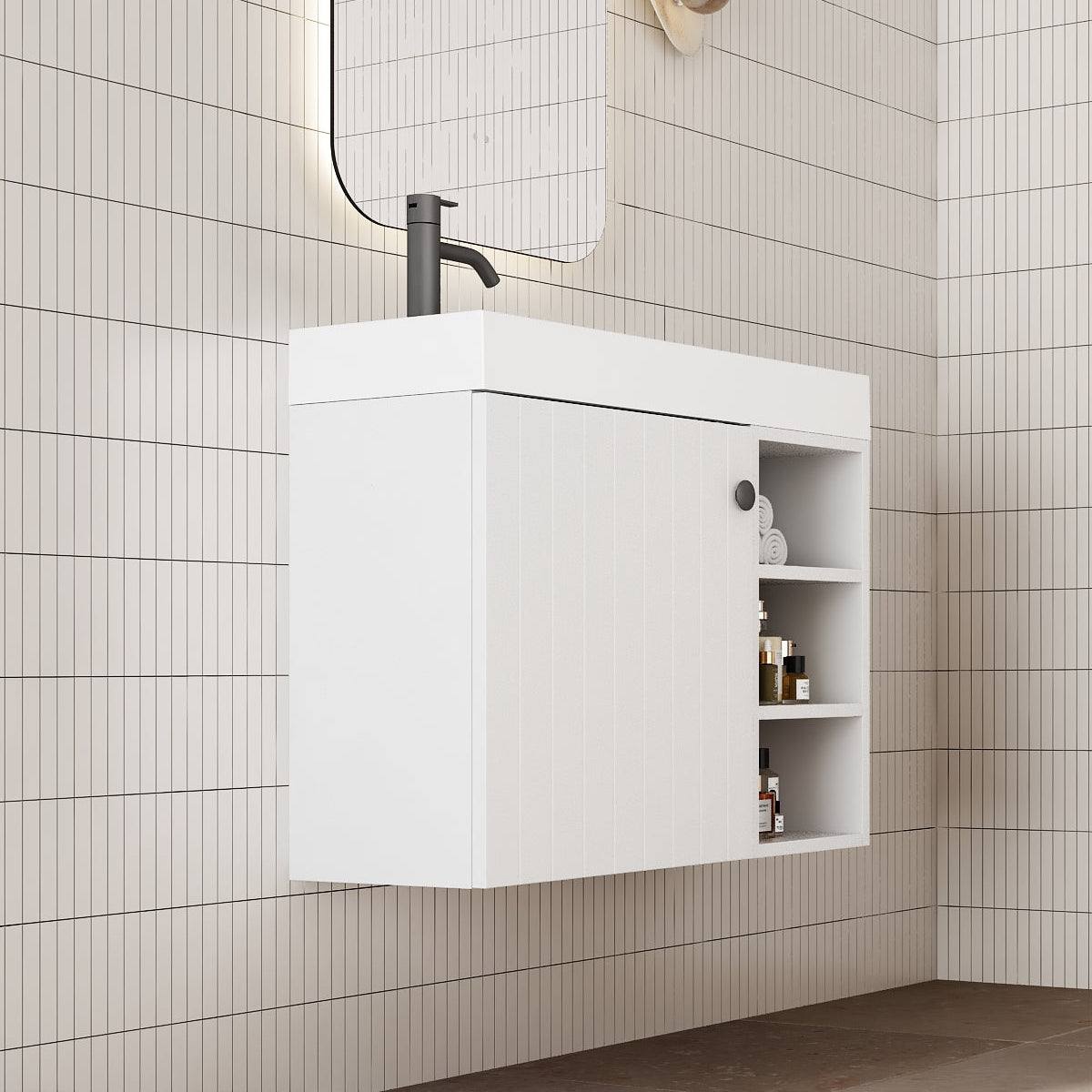 Milano Vee Groove 700mm Small Space Vanity with Shelf-Matte White