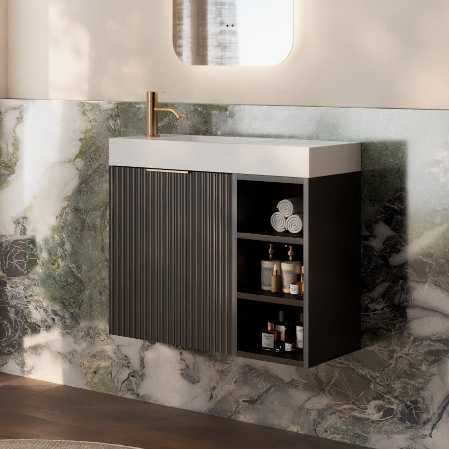 Milano Wave Flute 700mm Small Space Vanity with Shelf-Matte Black