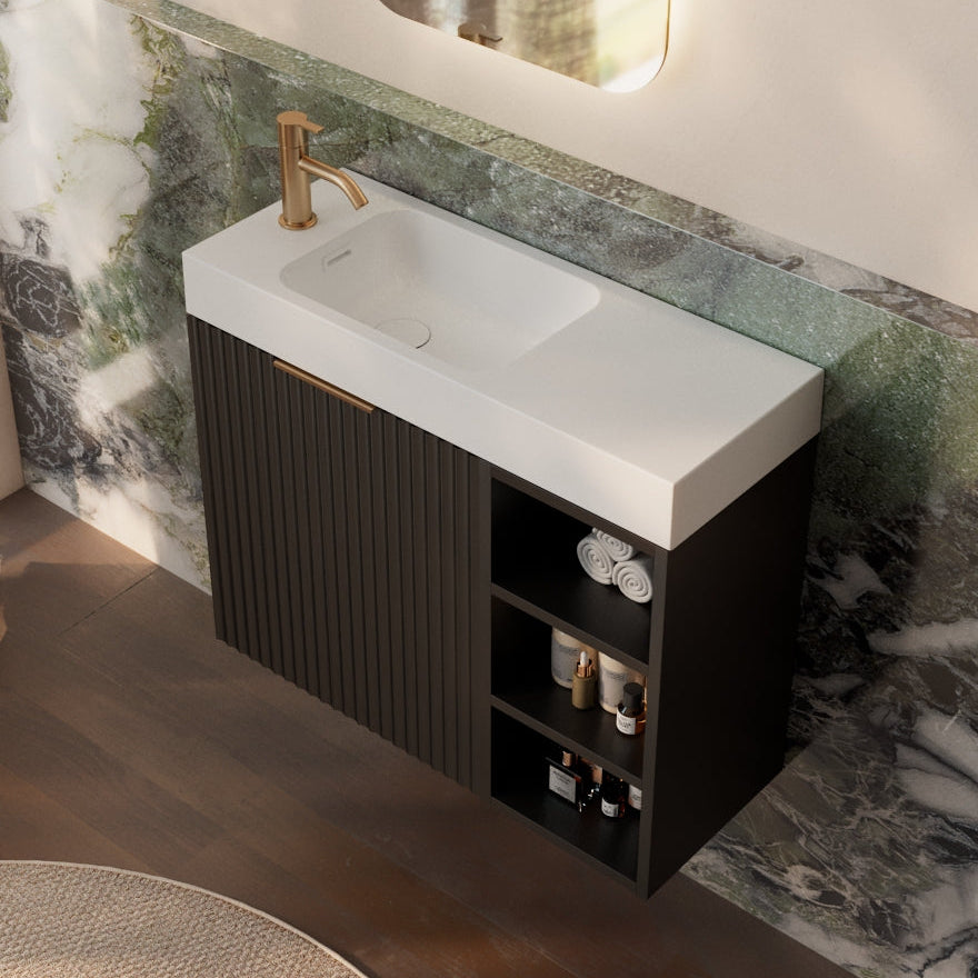 Milano Wave Flute 700mm Small Space Vanity with Shelf-Matte Black