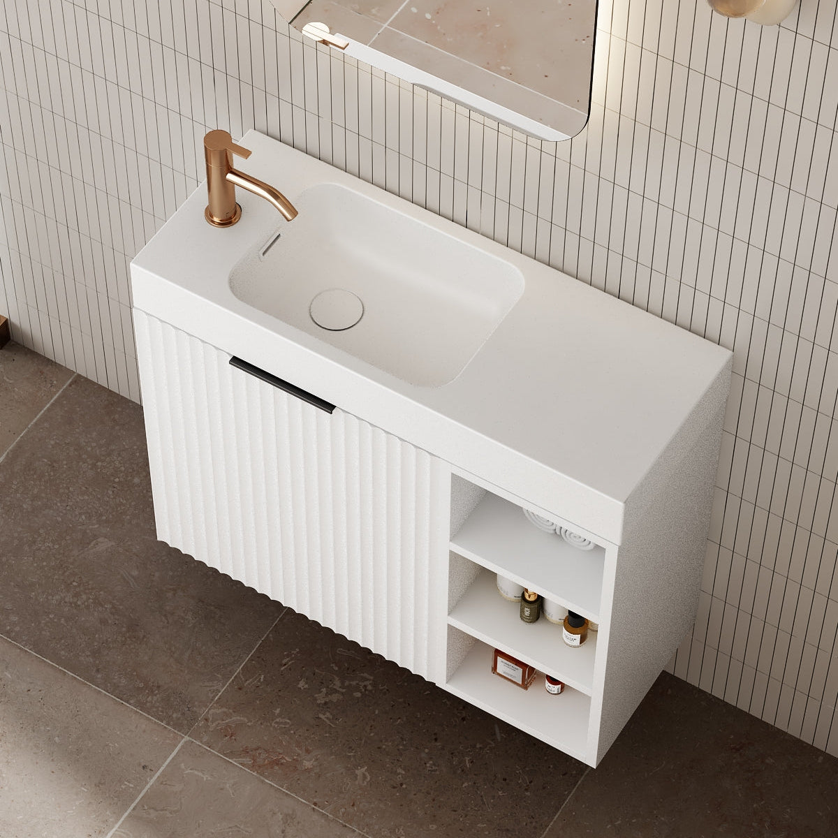 Milano Wave Flute 700mm Small Space Vanity with Shelf-Matte White