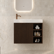 Milano Wave Flute 700mm Small Space Vanity with Shelf-Walnut