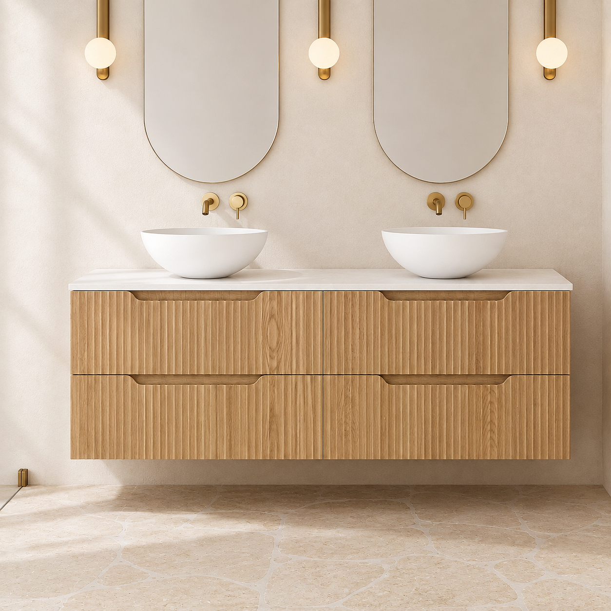 Milano Wave Flute 1500mm Wall Hung Vanity Natural Oak