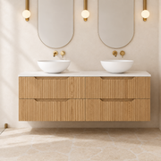 Milano Wave Flute 1500mm Wall Hung Vanity Natural Oak