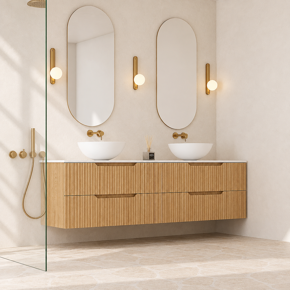 Milano Wave Flute 1800mm Wall Hung Vanity Natural Oak