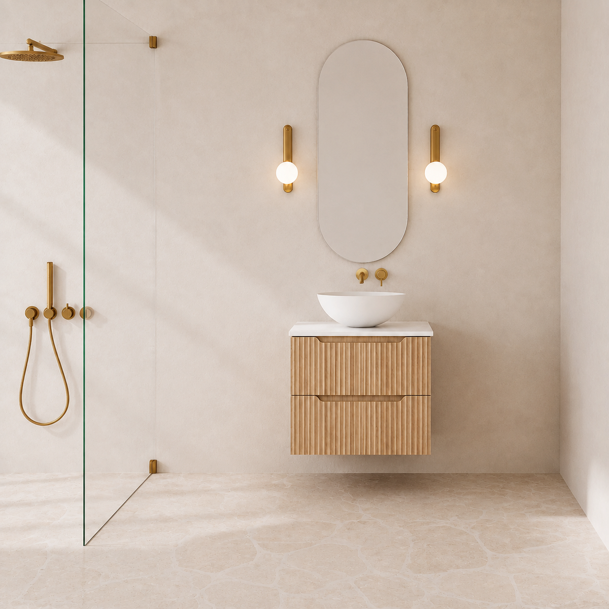 Milano Wave Flute 600mm Wall Hung Vanity Natural Oak