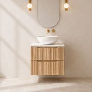 Milano Wave Flute 600mm Wall Hung Vanity Natural Oak