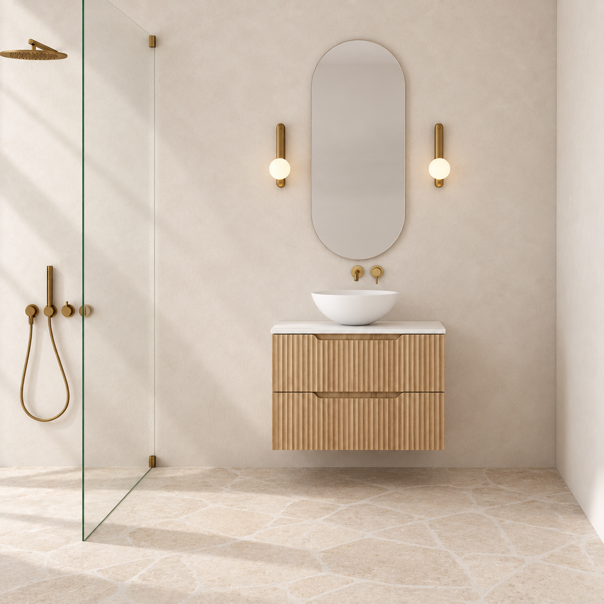 Milano Wave Flute 750mm Wall Hung Vanity Natural Oak