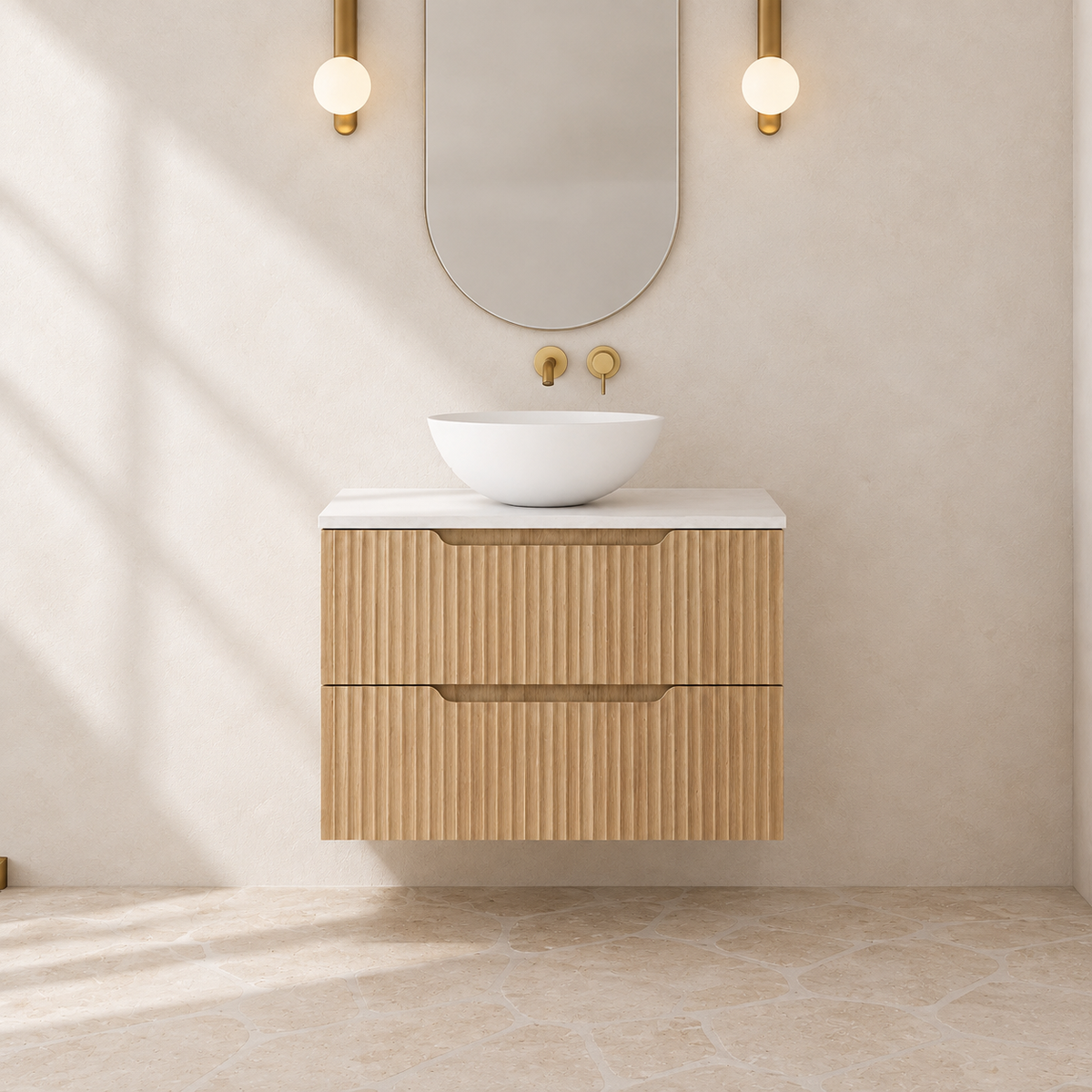 Milano Wave Flute 750mm Wall Hung Vanity Natural Oak