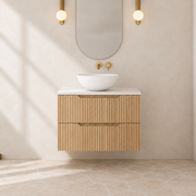 Milano Wave Flute 750mm Wall Hung Vanity Natural Oak