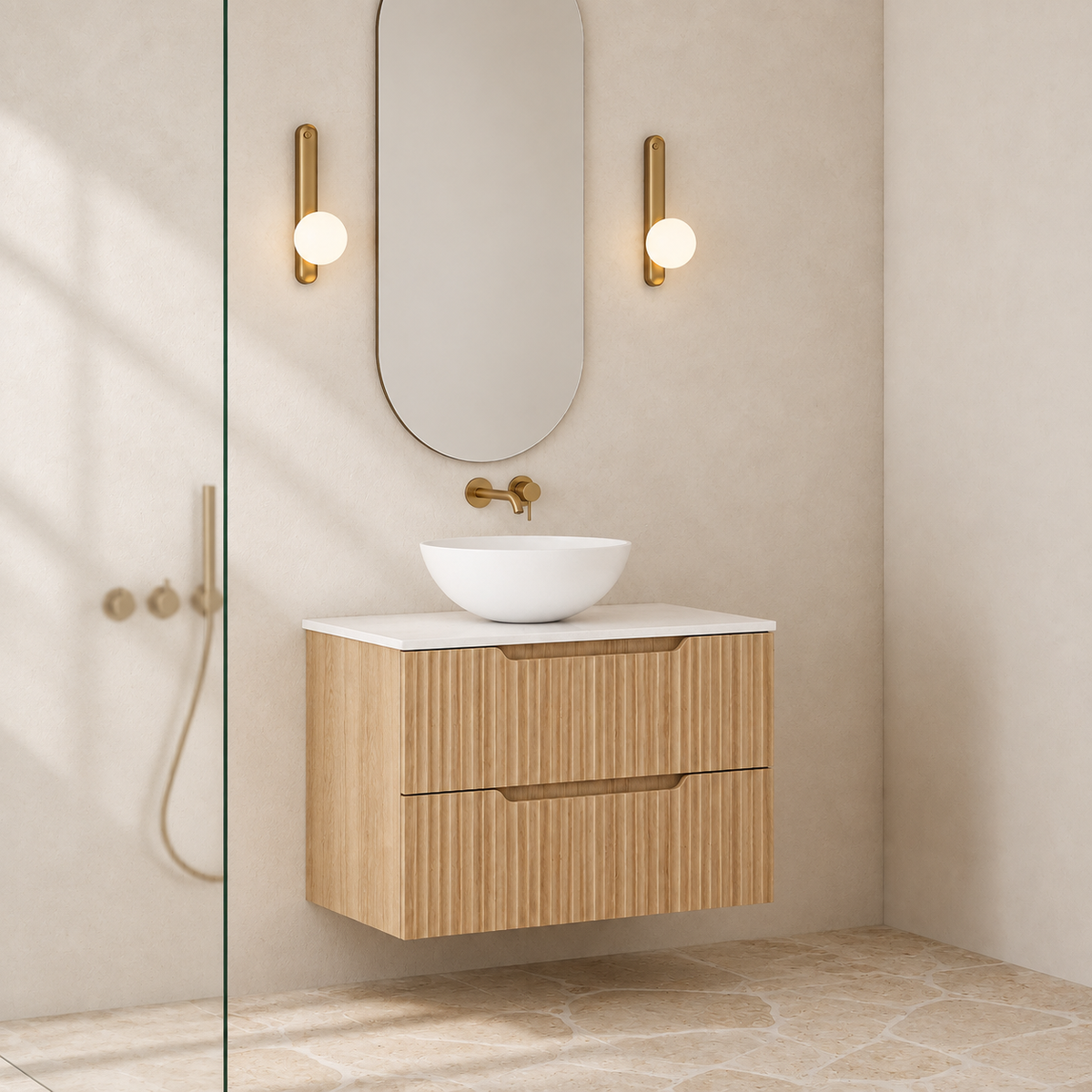 Milano Wave Flute 750mm Wall Hung Vanity Natural Oak