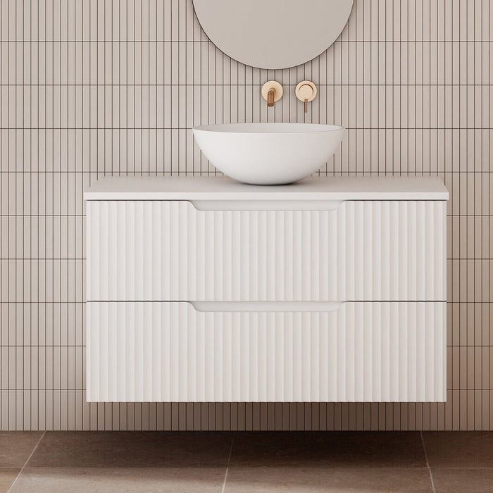 Milano Wave Flute Wall Hung Vanity Matte White - Ideal Bathroom CentreWAVE900WHMW900mm Centre BowlCeramic Moduled Top