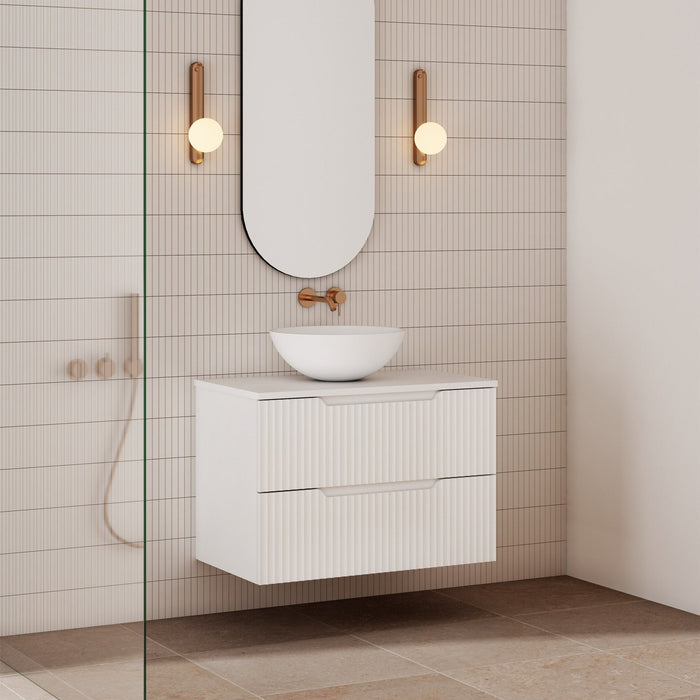 Milano Wave Flute Wall Hung Vanity Matte White - Ideal Bathroom CentreWAVE750WHMW750mm Centre BowlCeramic Moduled Top