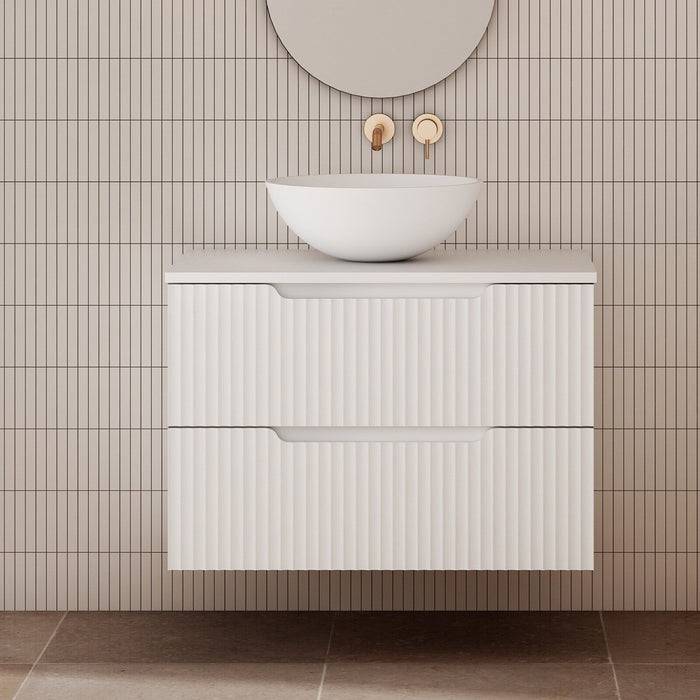 Milano Wave Flute Wall Hung Vanity Matte White - Ideal Bathroom CentreWAVE750WHMW750mm Centre BowlCeramic Moduled Top