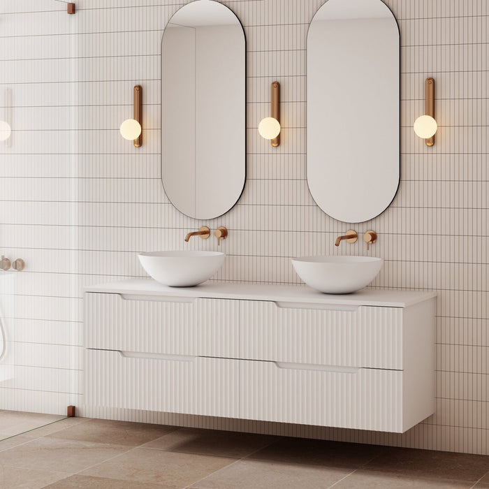 Milano Wave Flute Wall Hung Vanity Matte White - Ideal Bathroom CentreWAVE1500WHMW1500mm Double BowlStone Bench Top