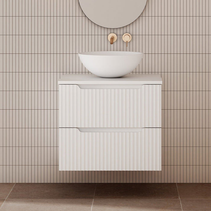 Milano Wave Flute Wall Hung Vanity Matte White - Ideal Bathroom CentreWAVE750WHMW750mm Centre BowlCeramic Moduled Top