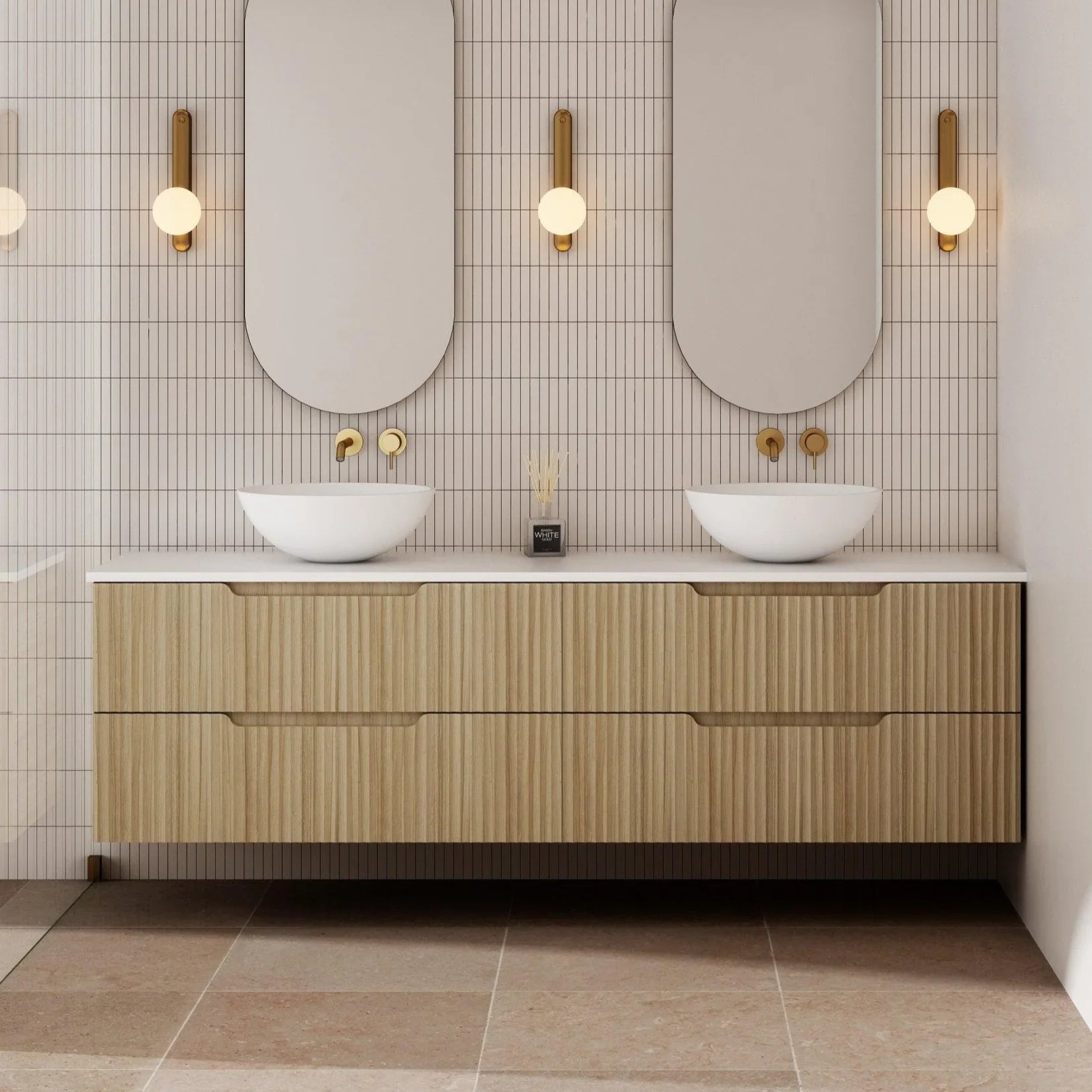 Milano Wave Flute 1800mm Wall Hung Vanity Natural Oak
