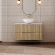 Milano Wave Flute 900mm Wall Hung Vanity Natural Oak