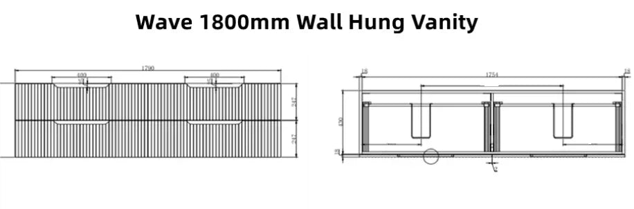 Milano Wave Flute Wall Hung Vanity Natural Oak - Ideal Bathroom CentreWAVE1500WH - OAK1500mmDouble Bowl