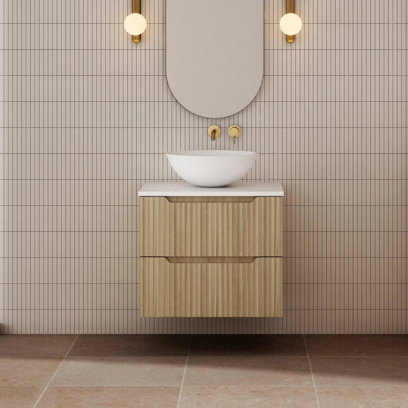 Milano Wave Flute 600mm Wall Hung Vanity Natural Oak