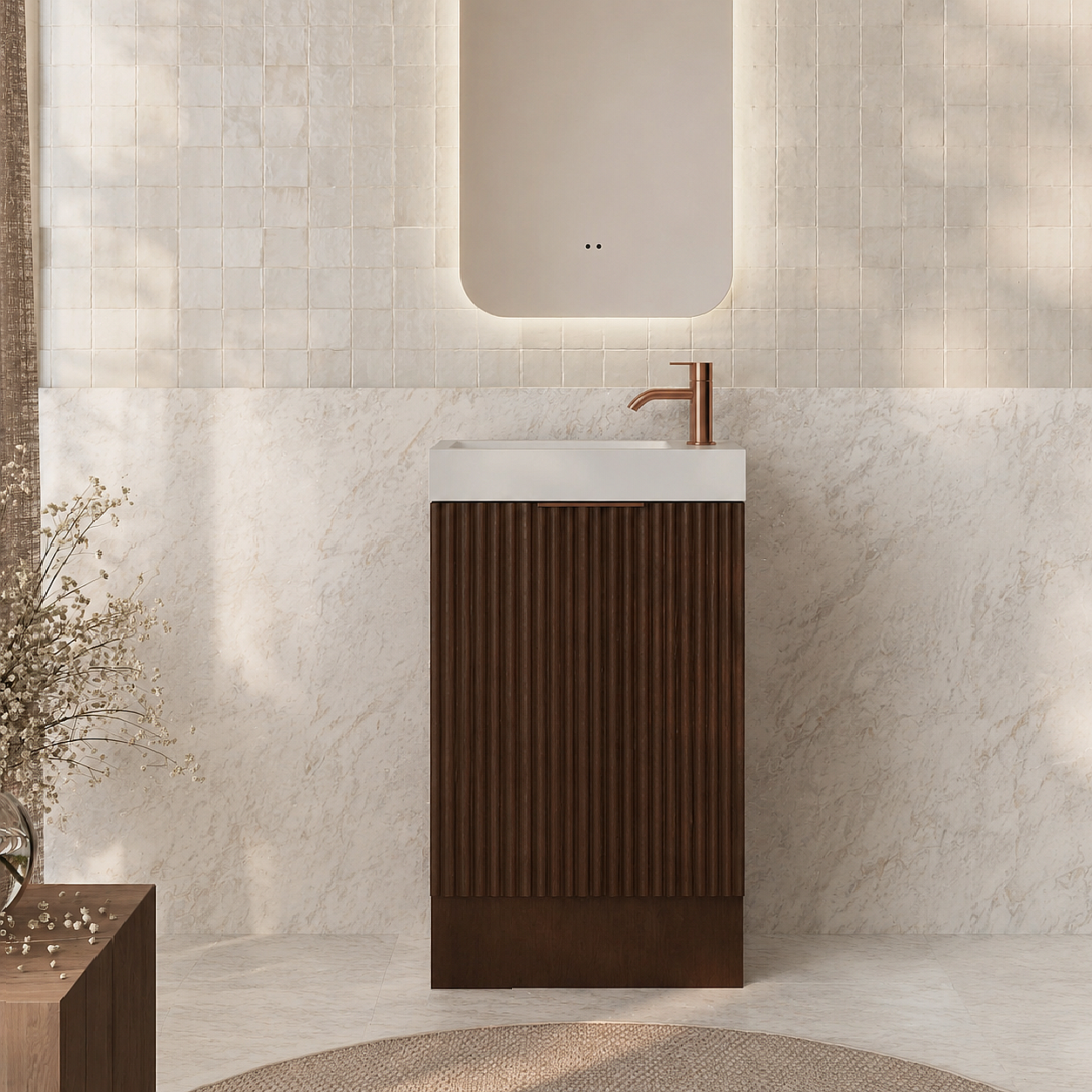 Milano Wave Flute 460mm Small Space Vanity-Walnut