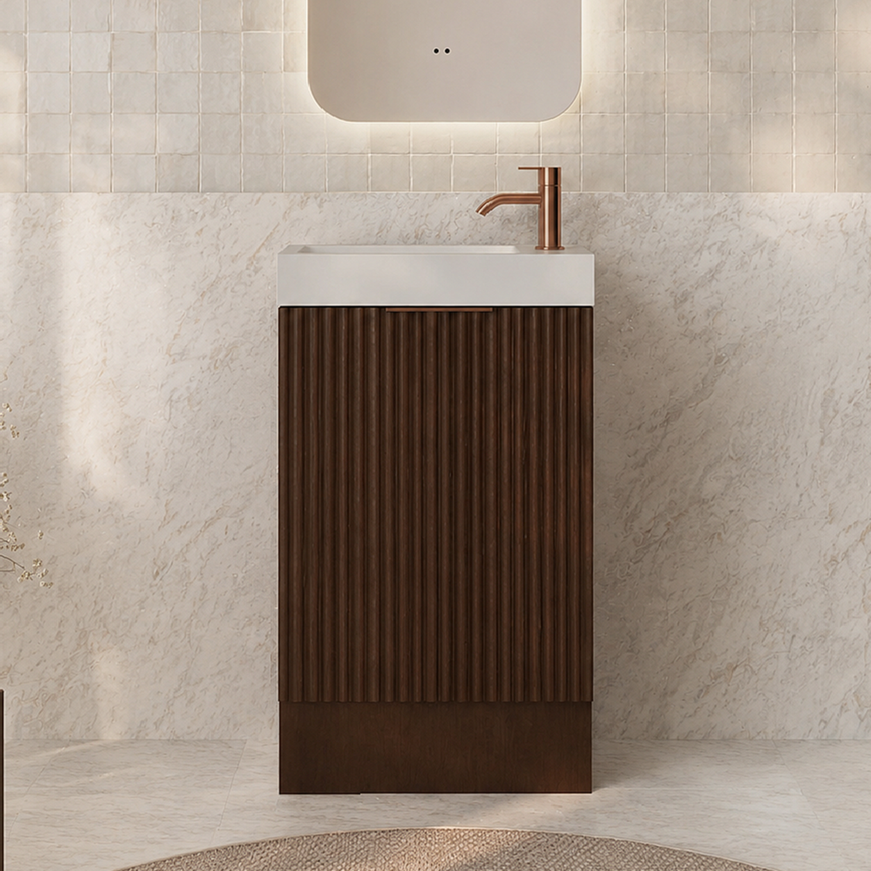 Milano Wave Flute 460mm Small Space Vanity-Walnut