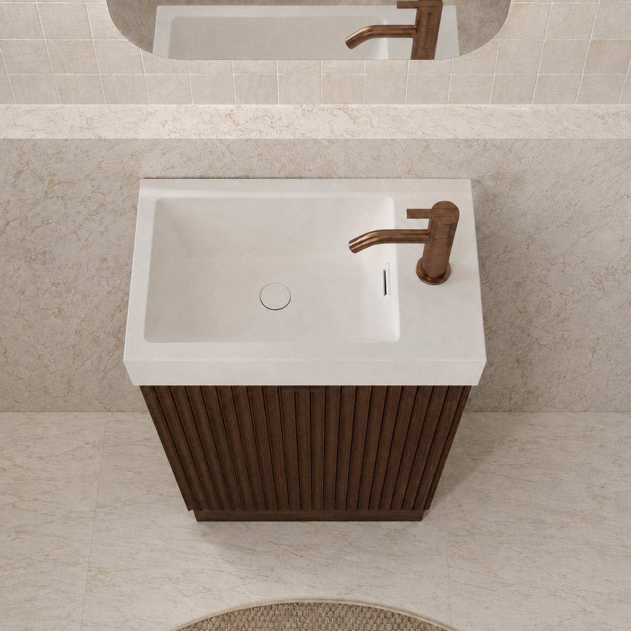 Milano Wave Flute 460mm Small Space Vanity-Walnut