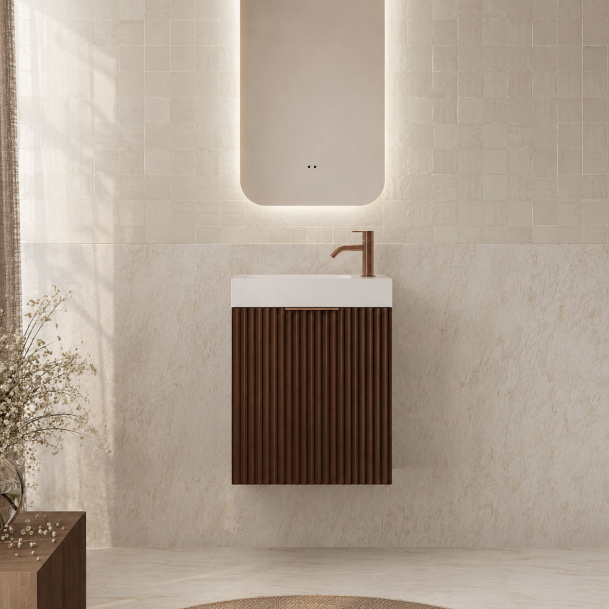 Milano Wave Flute 460mm Small Space Vanity-Walnut