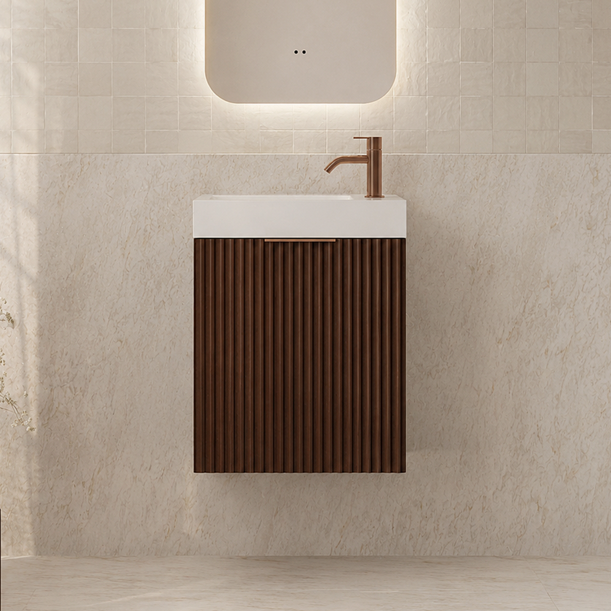 Milano Wave Flute 460mm Small Space Vanity-Walnut