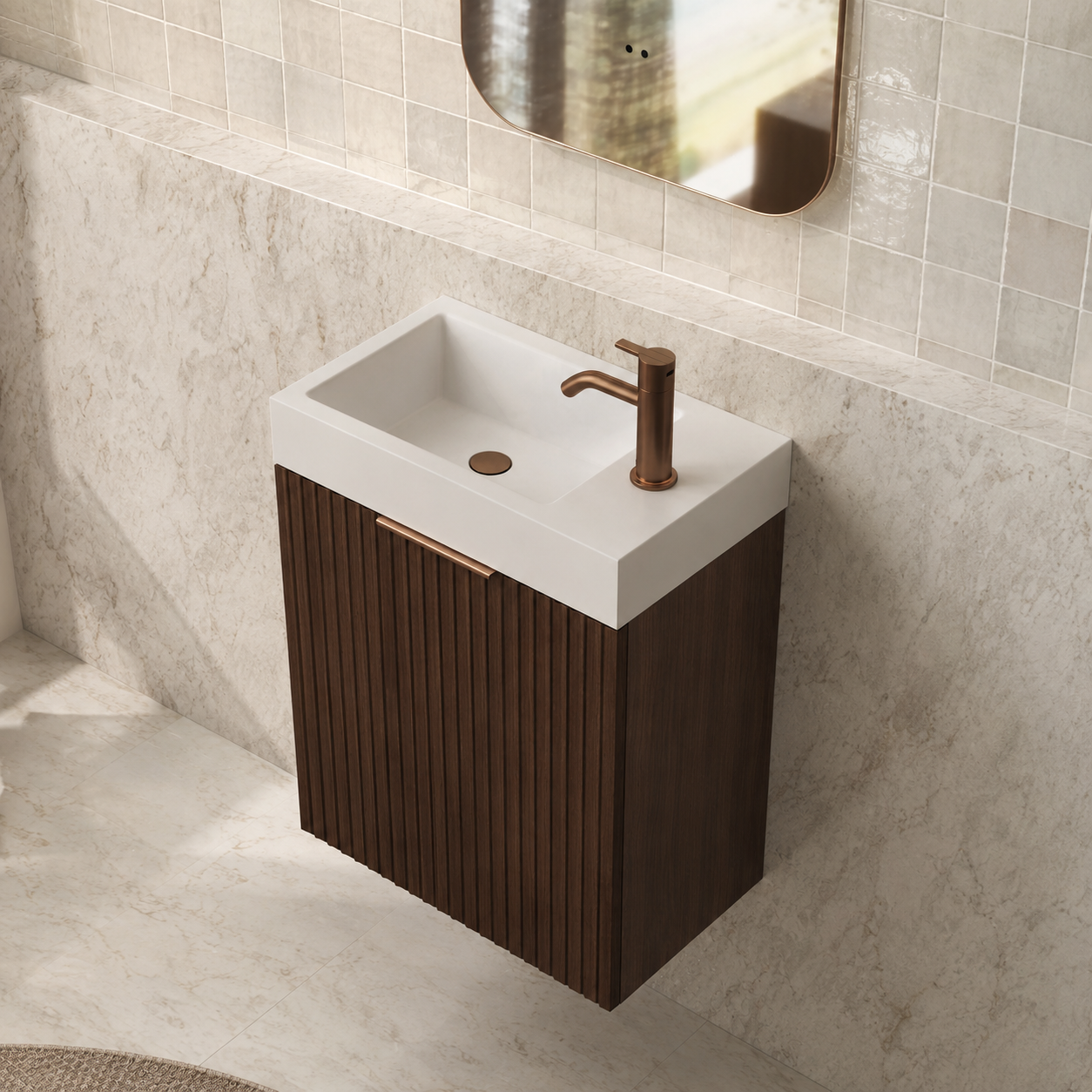 Milano Wave Flute 460mm Small Space Vanity-Walnut