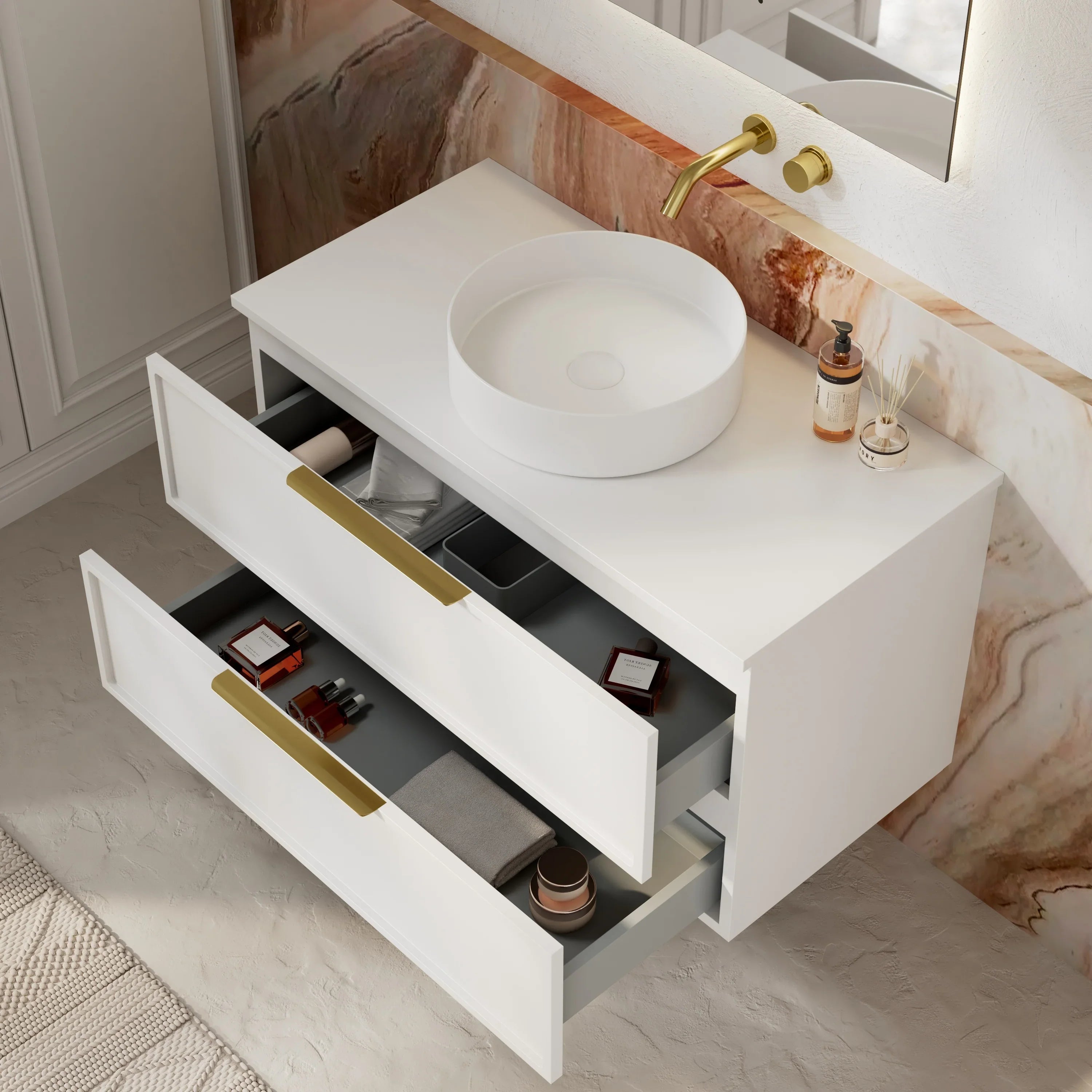 Milano Federation 900mm Wall Hung Vanity Matte White