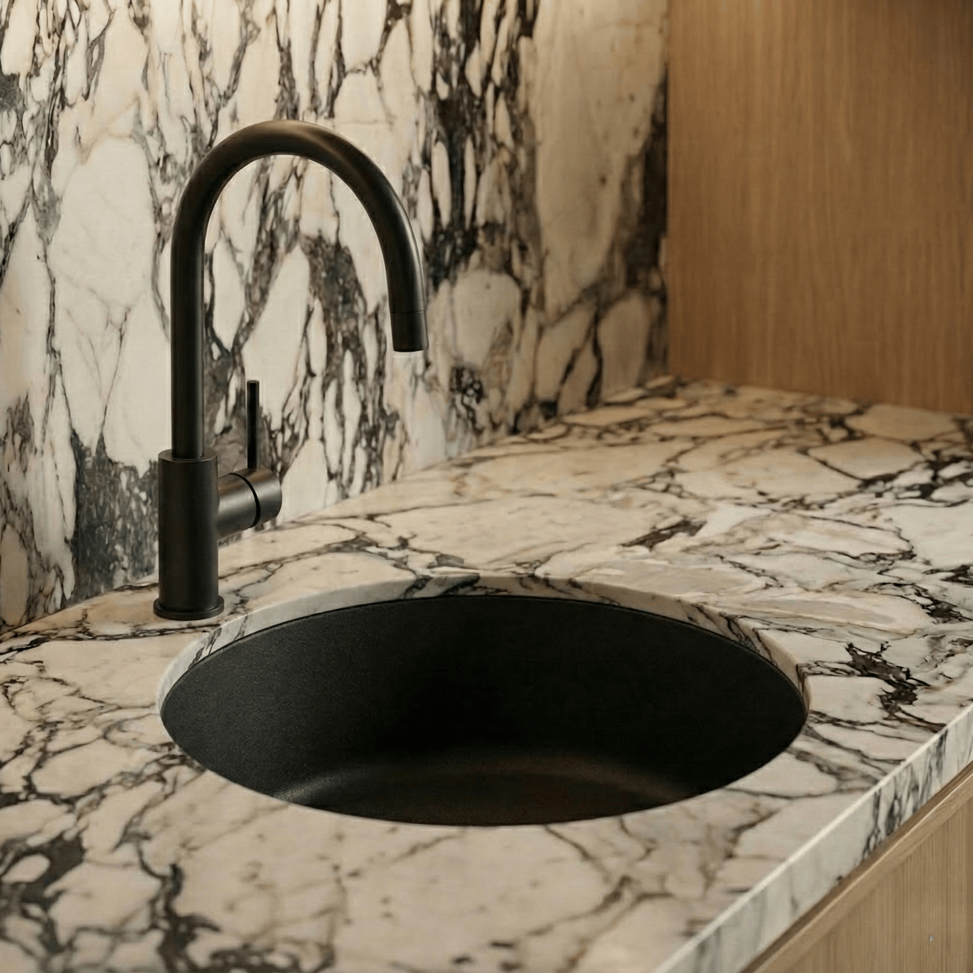 Milano Granite  Round 400mm Sink Single Bowl Sink, Matte  Black