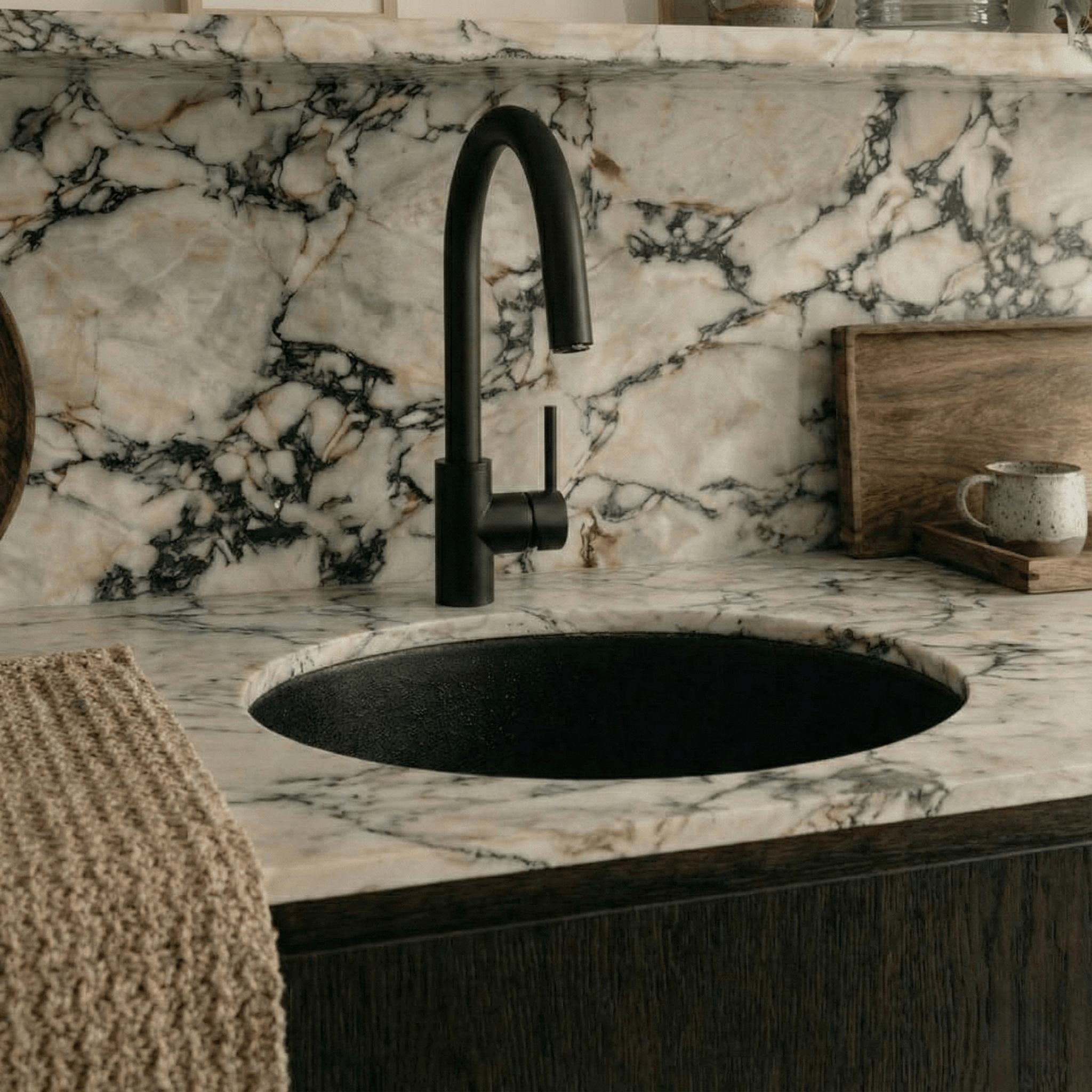 Milano Granite  Round 450mm Sink Single Bowl Sink, Matte  Black