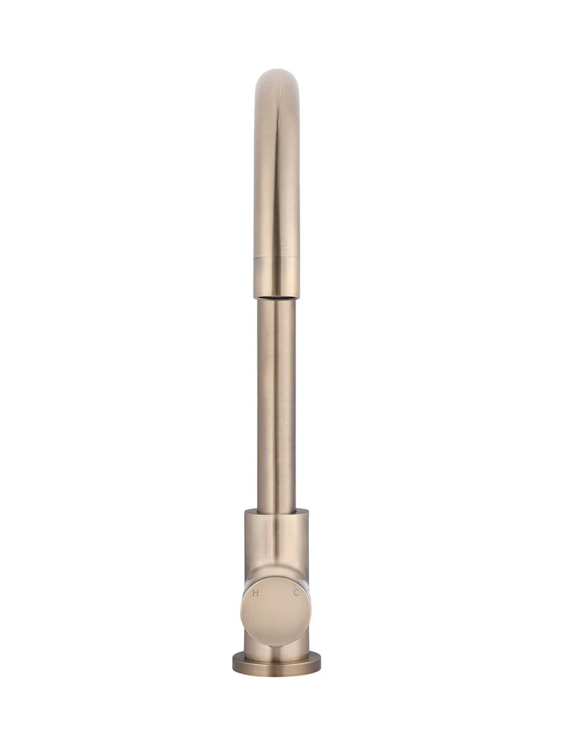 Meir Round Pinless Gooseneck Kitchen Mixer Tap, Champagne