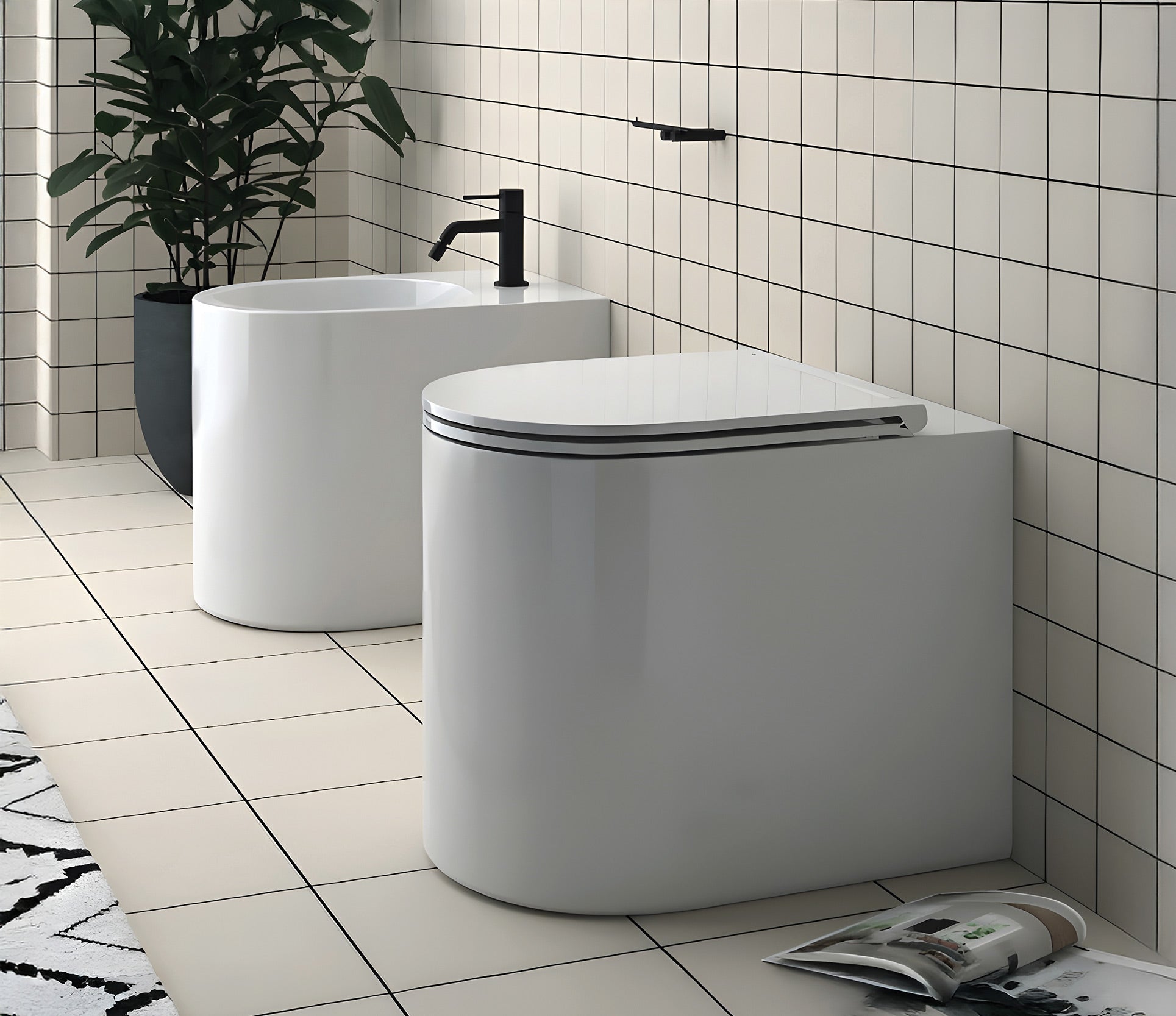 Studio Bagno Matte White Monolith Wall Faced Package with OLI 74 Mechanical Cistern