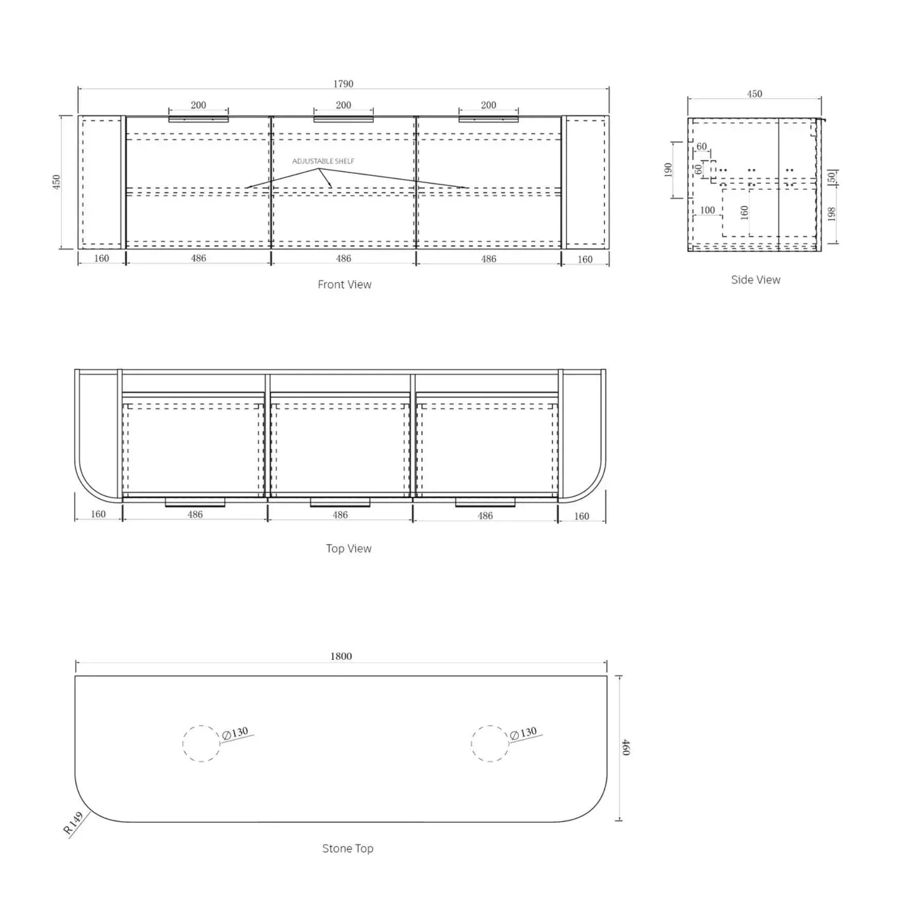 Otti Bondi Wave 1800mm Wall Hung Vanity - Ideal Bathroom CentreBO1800BSTWHITEBlack OakQuartz Stone Pure White