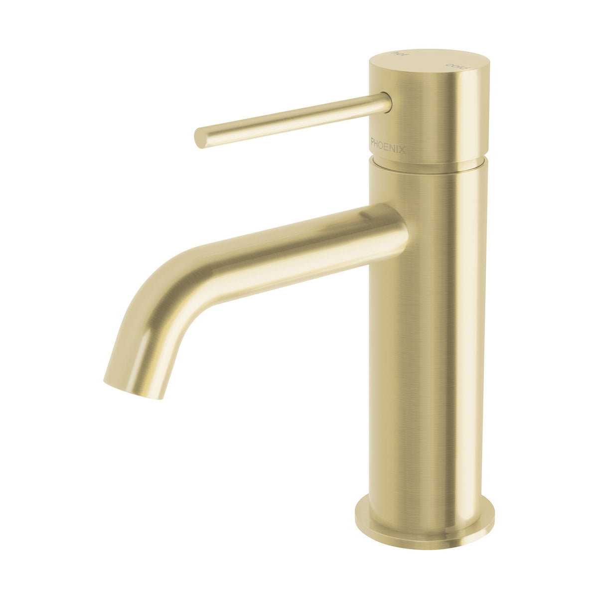 Phoenix Vivid Slimline Basin Mixer Curved Outlet - Lead Free, Brushed Gold ｜ Ideal Bathroom Centre