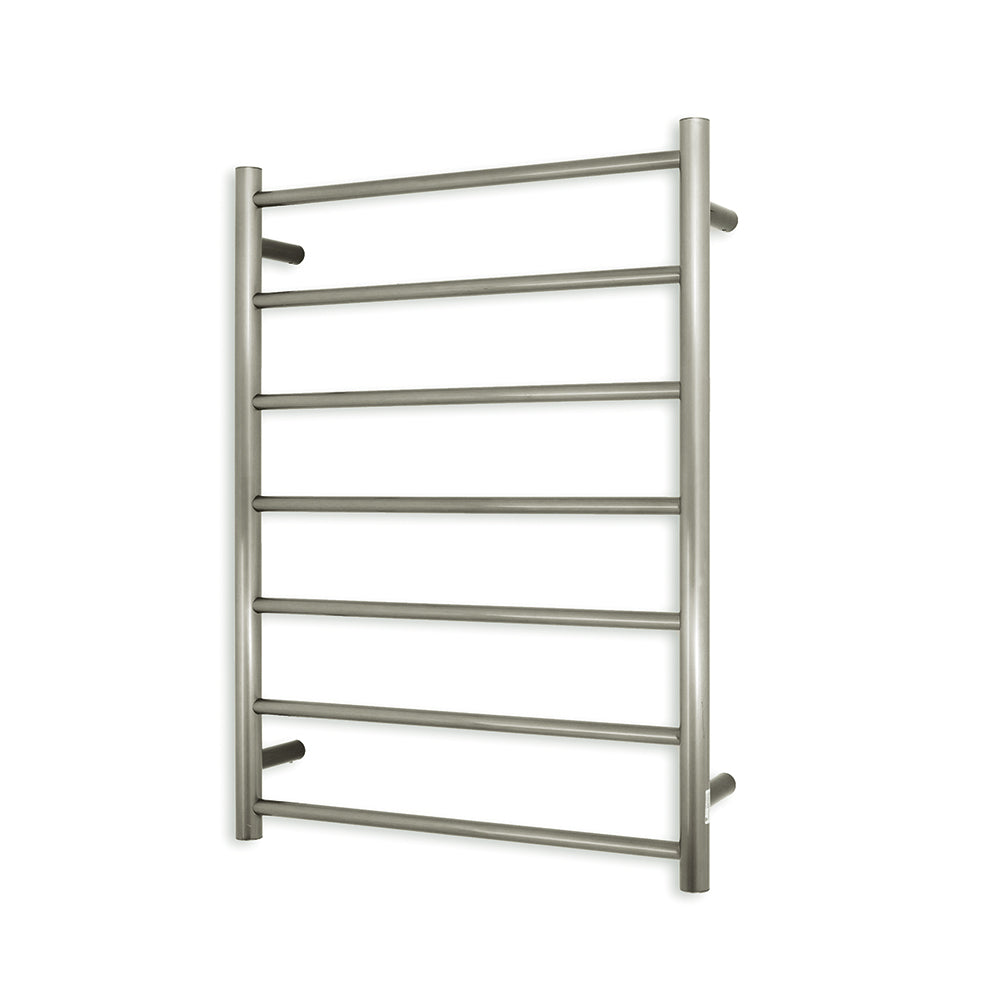 Heated Towel Rail - 600 x 800mm - 7 Round Bars - Cool Brushed Nickel - Bottom Left Power