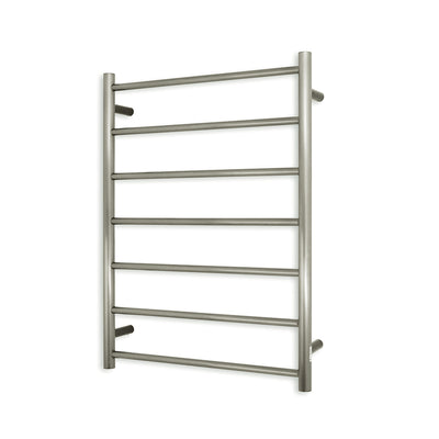 Radiant Heated Towel Rail - 600 x 800mm - 7 Round Bars - Cool Brushed Nickel - Bottom Left Power