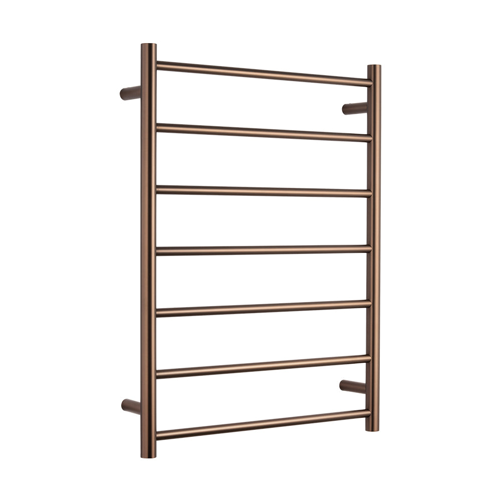 Radiant Heated Towel Rail - 600 x 800mm - 7 Round Bars - Sunset Bronze - Bottom Right Power Outlet ｜ Ideal Bathroom Centre