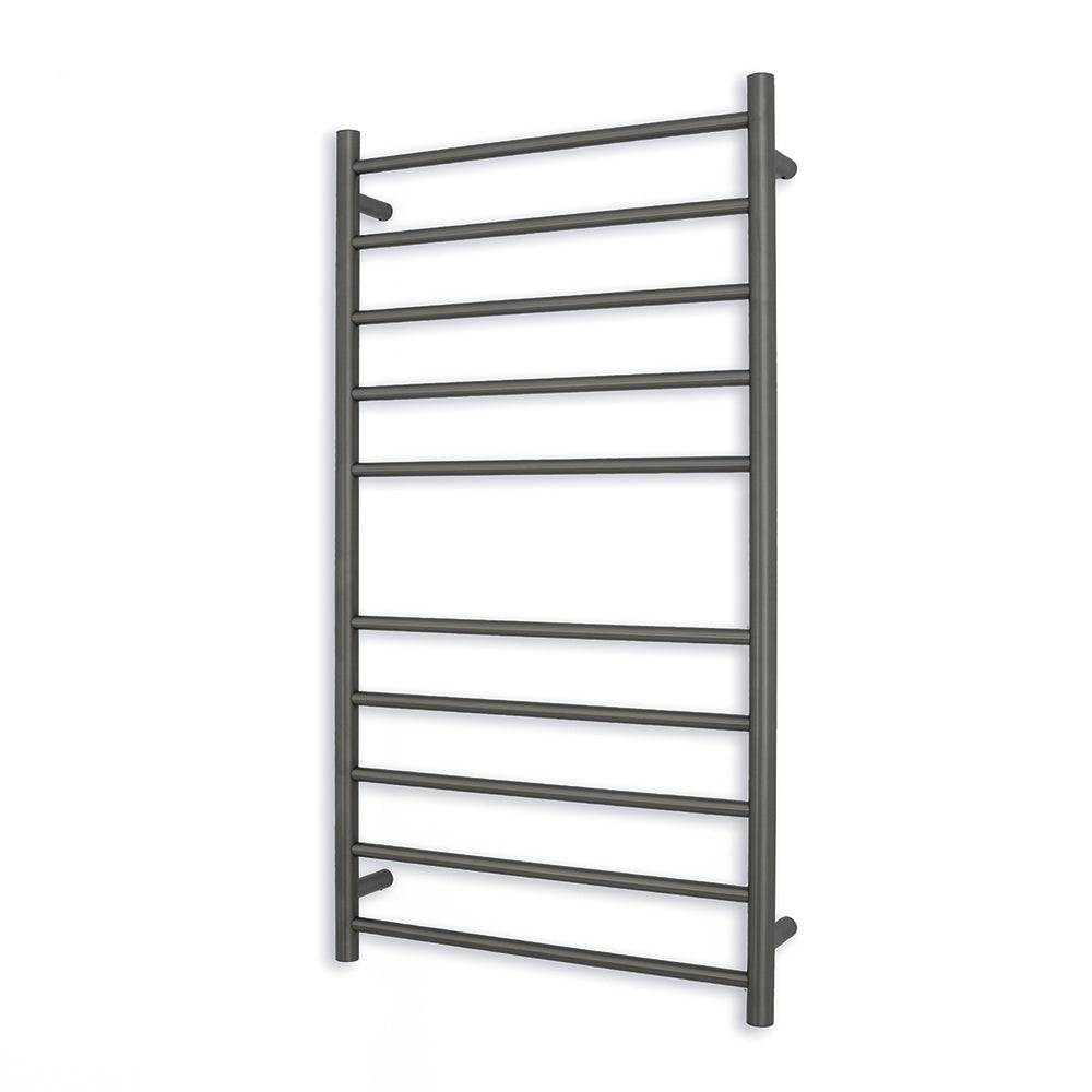 Heated Towel Rail - 600 x 1100mm - 10 Round Bars - Gun Metal Grey - Bottom Left Power Outlet