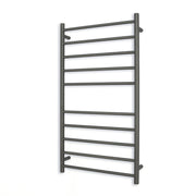 Radiant Heated Towel Rail - 600 x 1100mm - 10 Round Bars - Gun Metal Grey - Bottom Right Power Outlet ｜ Ideal Bathroom Centre