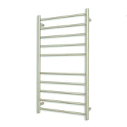 Heated Towel Rail - 600 x 1100mm - 10 Round Bars - Brushed Satin - Bottom Left Power Outlet