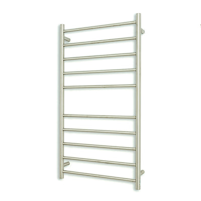 Radiant Heated Towel Rail - 600 x 1100mm - 10 Round Bars - Brushed Satin - Bottom Left Power Outlet