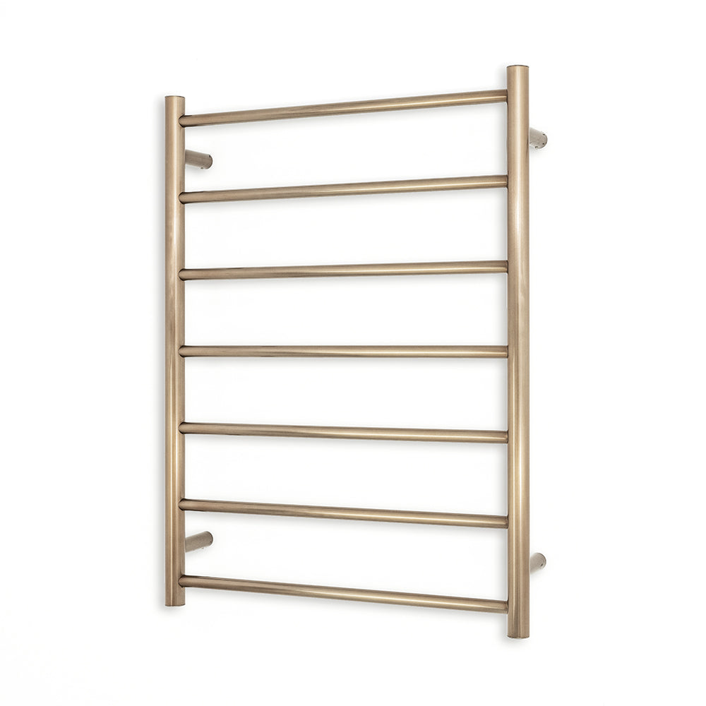 Heated Towel Rail - 600 x 800mm - 7 Round Bars - Champagne - Bottom Left Power