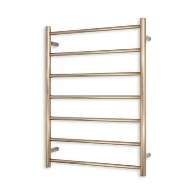 Radiant Heated Towel Rail - 600 x 800mm - 7 Round Bars - Champagne - Bottom Left Power