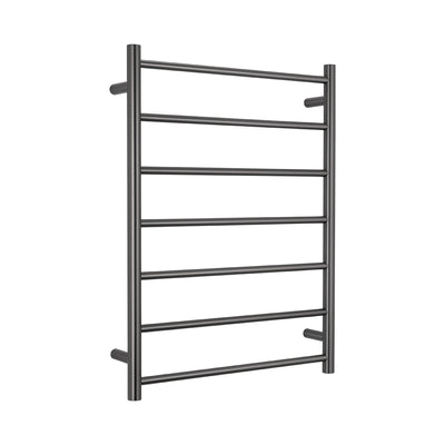 Radiant Heated Towel Rail - 600 x 800mm - 7 Round Bars - Gun Metal Grey - Bottom Right Power Outlet